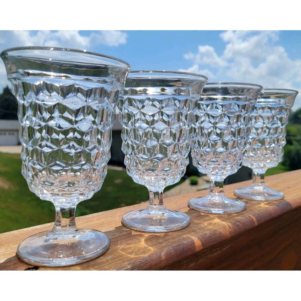 Fostoria American Clear Footed Cubist Low Water Goblets Set of 4 Vintage 5.5 in